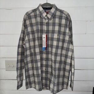 NWT Wrangler George Strait Cowboy Cut MenSize XL White/Brown Striped PlaidGW996